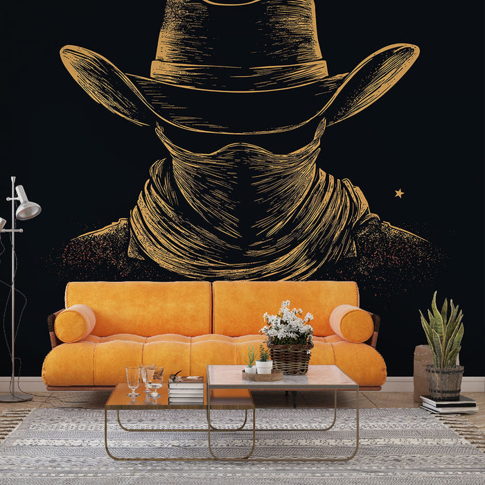 Фототапет каубой | Силует на мистериозен каубой с червена звезда