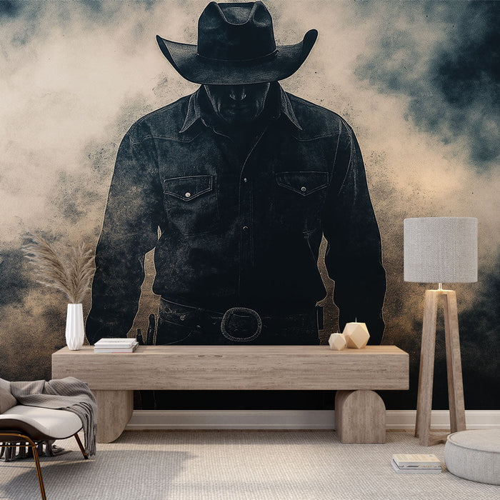 Fototapeet kauboi | Salapärase kauboi siluett uduses keskkonnas