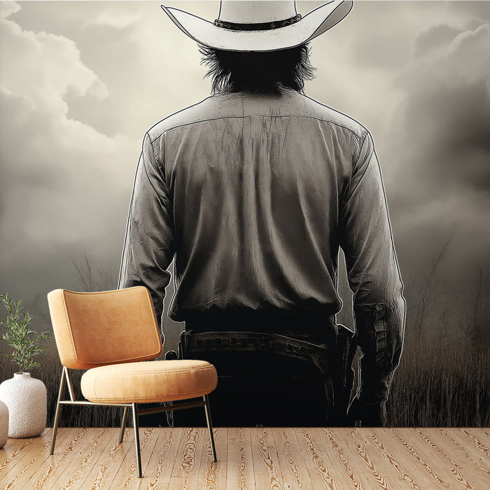 Ταπετσαρία καουμπόι | Σιλουέτα ενός καουμπόι κάτω από έναν δραματικό ουρανό