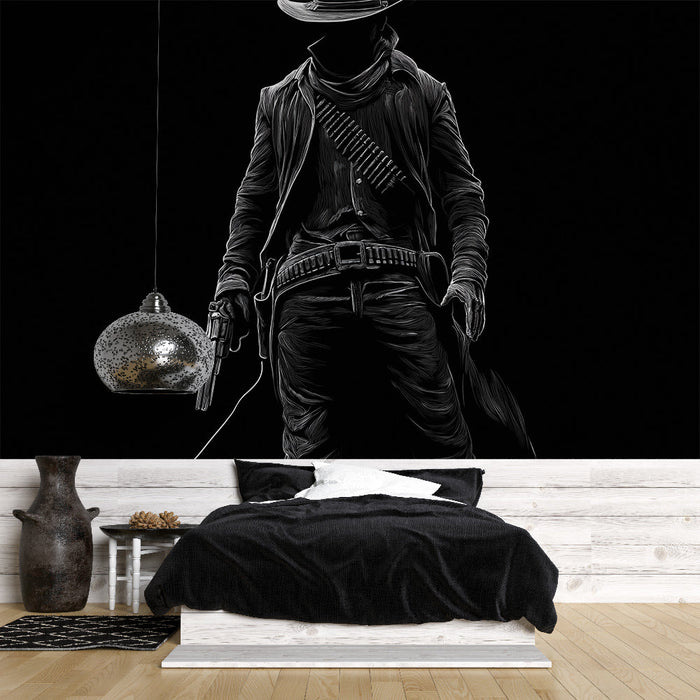 Фототапет каубой | Силует на стилизиран каубой в черно и бяло