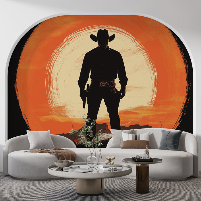 Фототапет каубой | Иконичен силует на фона на залез слънце