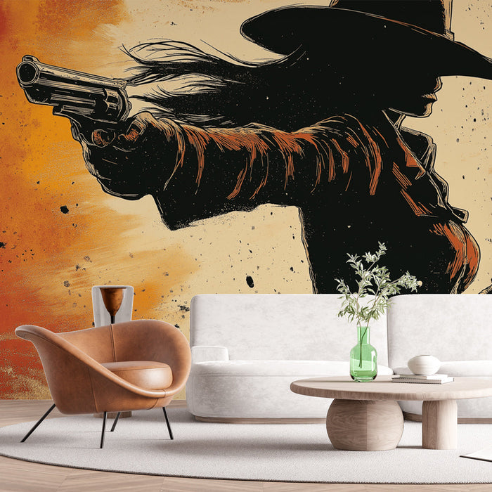 Ταπετσαρία τοίχου cowgirl | Σιλουέτα μιας cowgirl με τολμηρό και πολύχρωμο στυλ