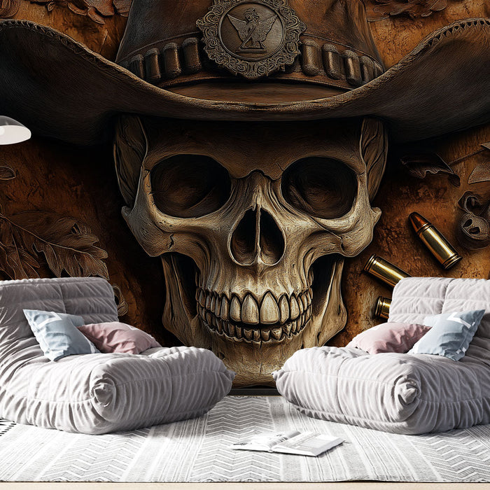 Tapet craniu | Craniu stilizat cu pălărie și elemente decorative