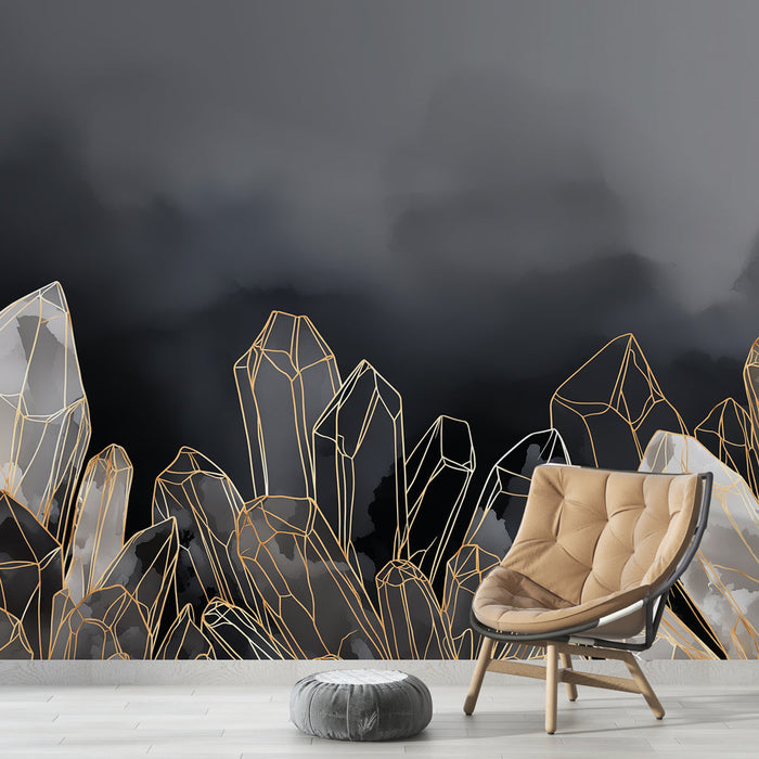Fototapeet geomeetrilised kristallid | Kuldse killud puhtal mustal taustal