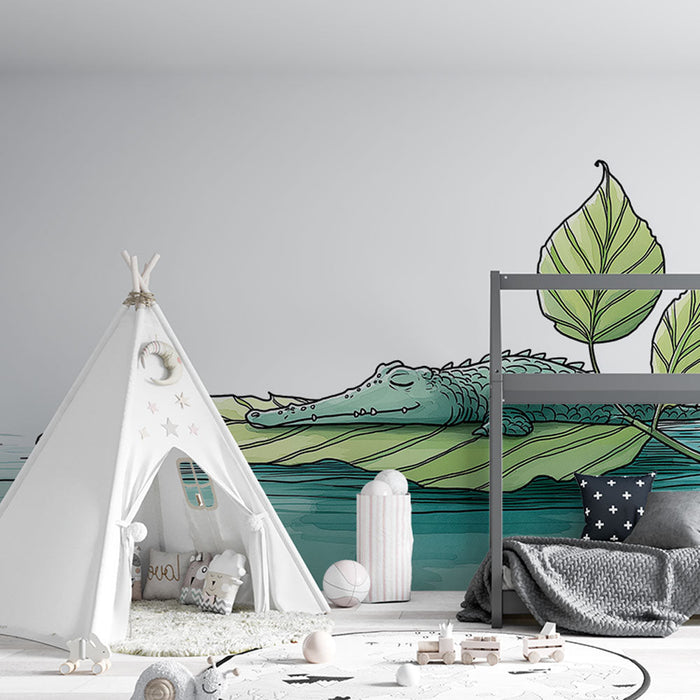 Tapeta krokodýl | Krokodýl klidně na listu na břehu vody