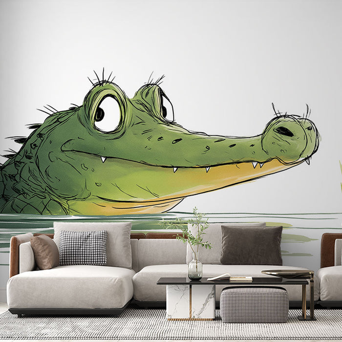 Mural Wallpaper crocodile | An amusing illustration of a crocodile emerging from the water
