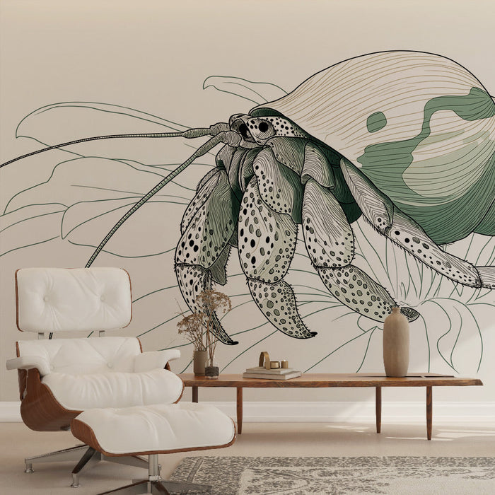 Fototapet krabbe | Detaljert illustrasjon av en eremittkrabbe i sitt naturlige miljø