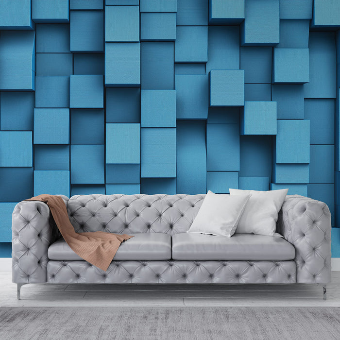Carta da parati cubi blu | Modello moderno di cubi in rilievo