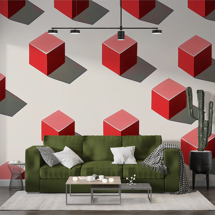 Fototapet kırmızı küpler | Hafif bir arka plan üzerinde kabartmalı küplerin modern deseni