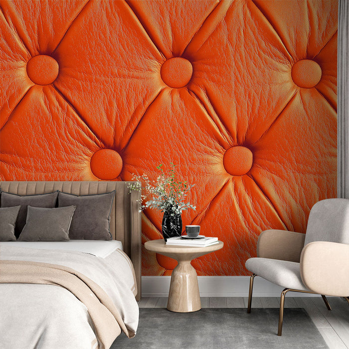 Fototapet quilted orange leather | Mjukt tyg med dekorativa knappar