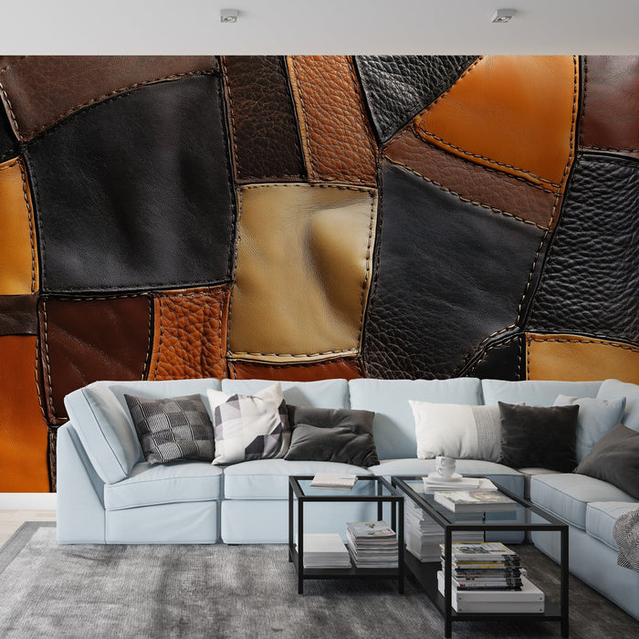Bőrből készült patchwork tapéta | Gazdag textúrák és elegáns színek