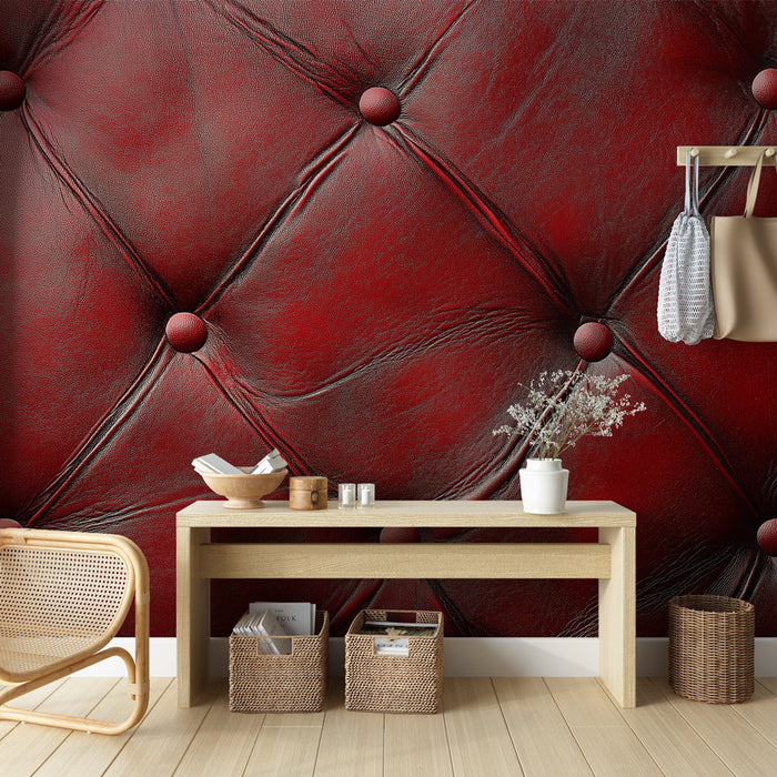 Tapete rotes Leder | Reichhaltige und elegante Textur mit Steppung