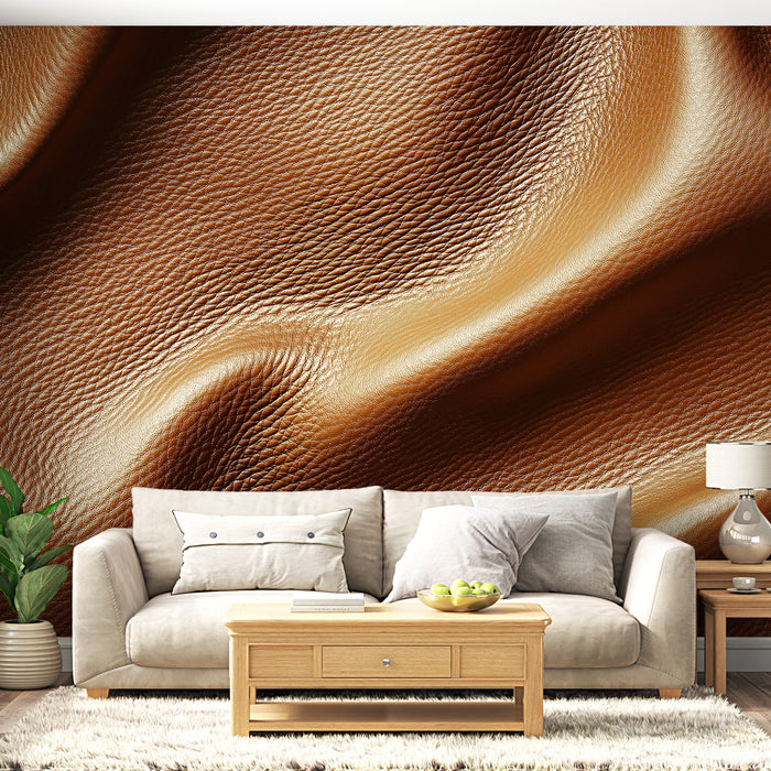 Fototapet strukturerat läder | Rik brun lädertyg med satinlyster
