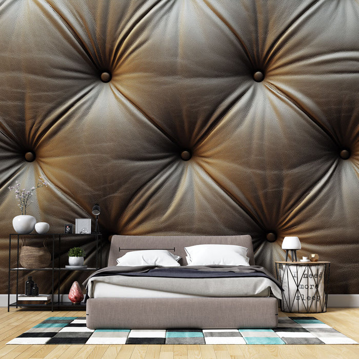 Tapete Texturiertes Leder | Eleganter und goldener gepolsterter Lederstoff