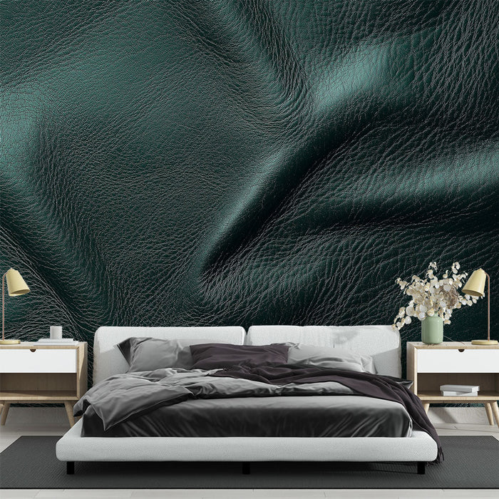 Mural Wallpaper dark green leather | Leather fabric with elegant and shiny texture