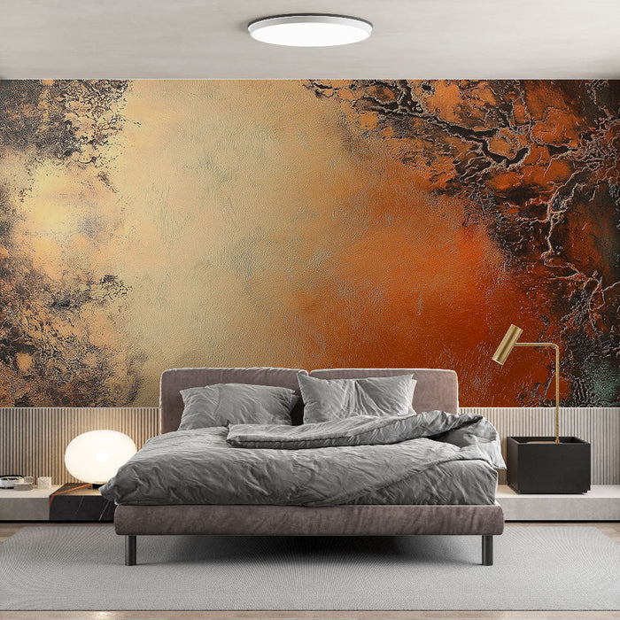 Mural Wallpaper copper and gold | Textured pattern with metallic reflections