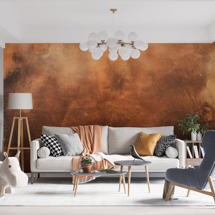 Mural Wallpaper copper textured | Shiny and warm surface in metallic tone