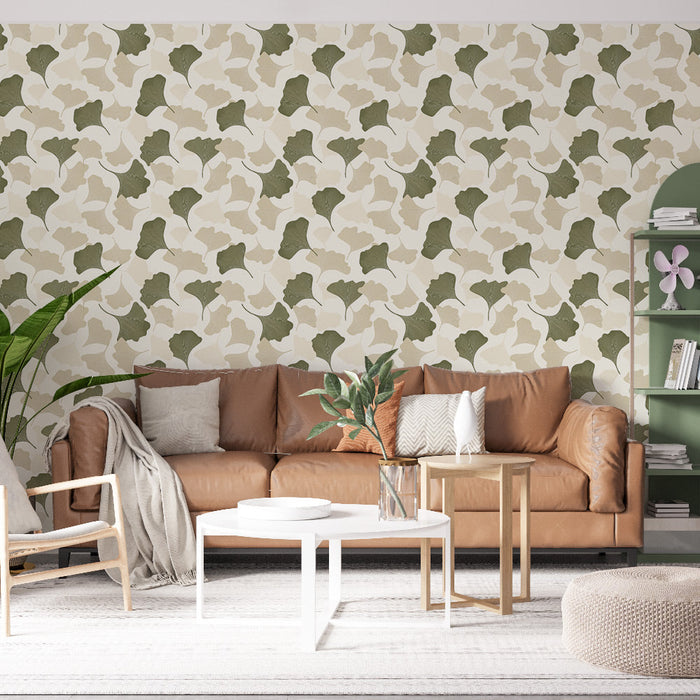 Fototapet Ginkgo saarel | Ginkgo lehed rohelisel ja beežil kreemilisel taustal