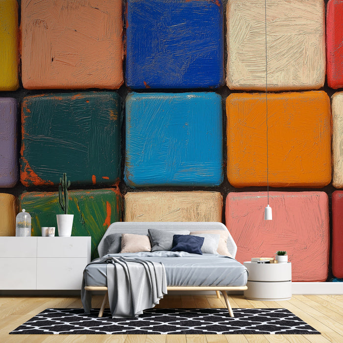 Colorful checkerboard Mural Wallpaper | Paint and bright colors