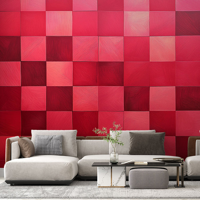 Mural Wallpaper checkerboard | Painting style with red shades