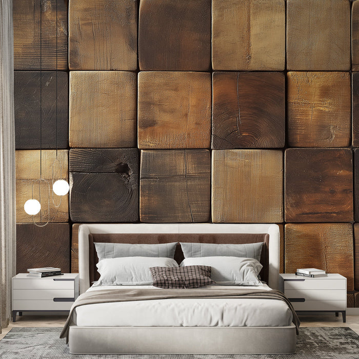 Mural Wallpaper checkerboard | Solid wood texture