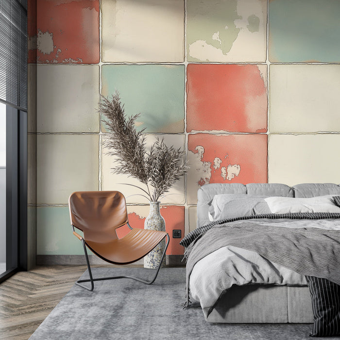 Mural Wallpaper checkerboard | Worn pastel texture