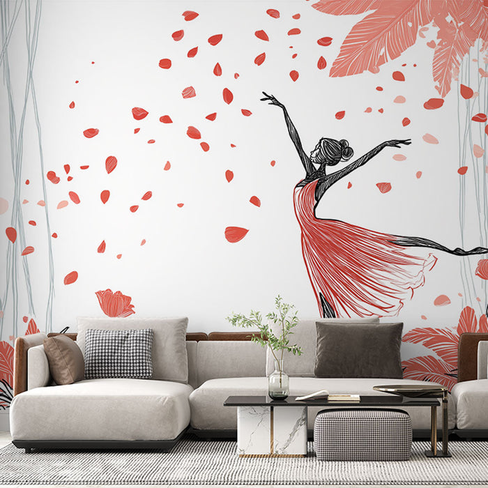 Fototapet danseuse | Elegant danser silhuet midt i tropiske blade