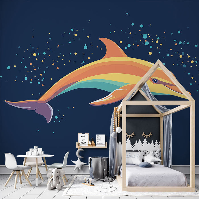 Nástěnná tapeta barevný delfín | Živý delfín ve hvězdném oceánu