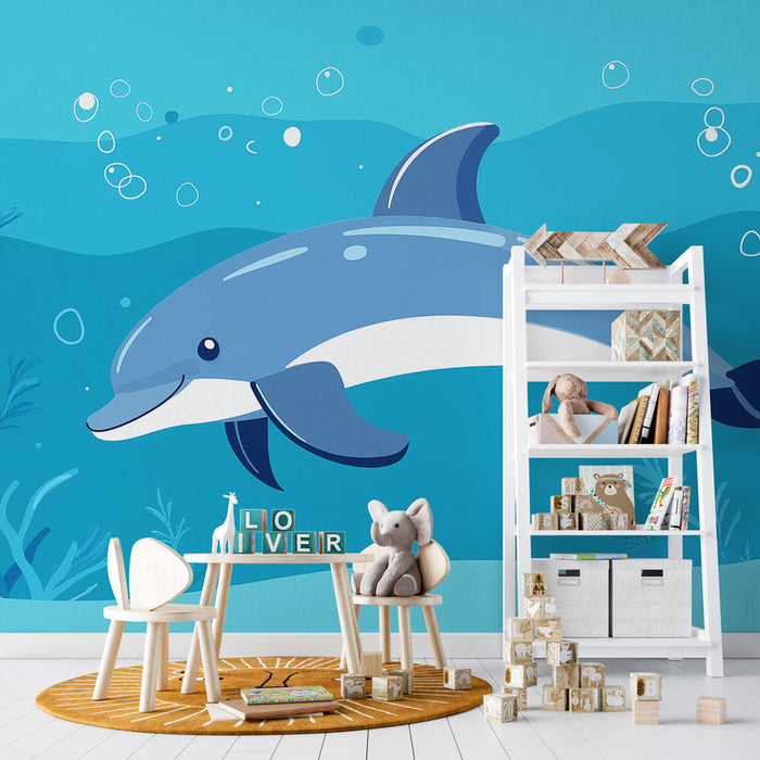 Tapetti delfiini | Tyylitelty delfiini uimassa turkoosissa vesissä