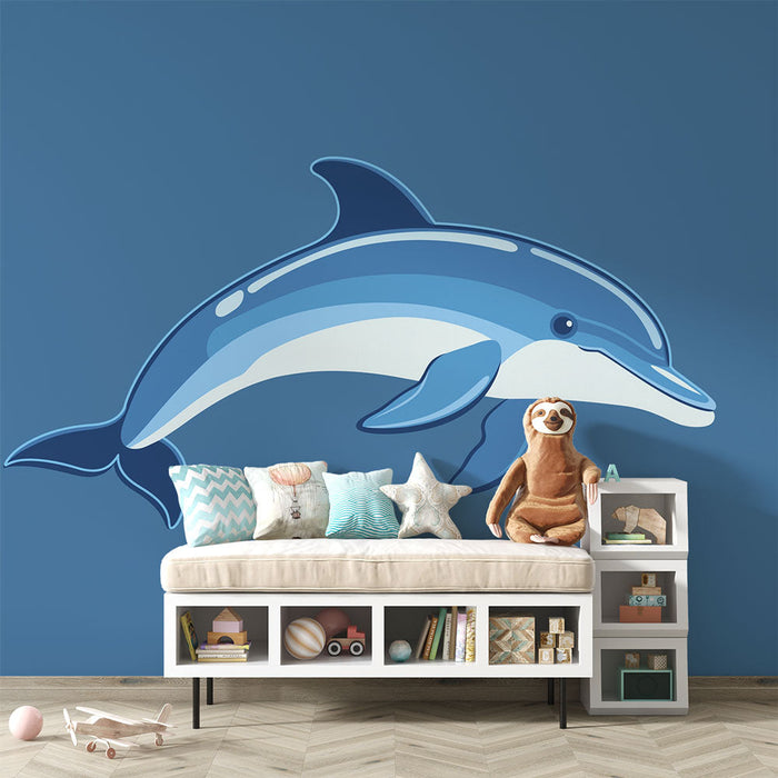 Tapetti Delfiini | Tyylitelty delfiini sinisellä taustalla