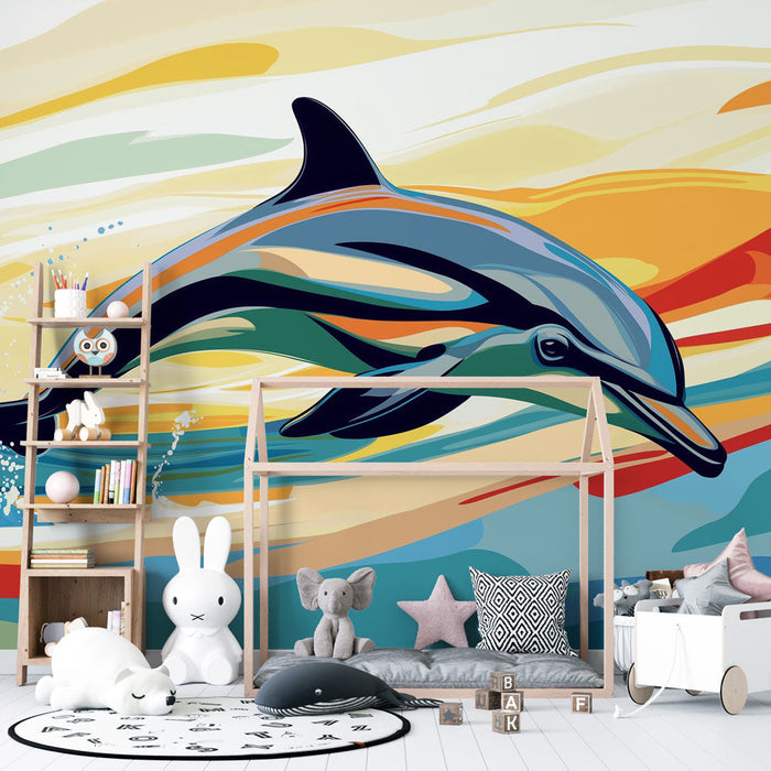 Carta da parati delfino | Un vivace delfino che nuota in acque colorate