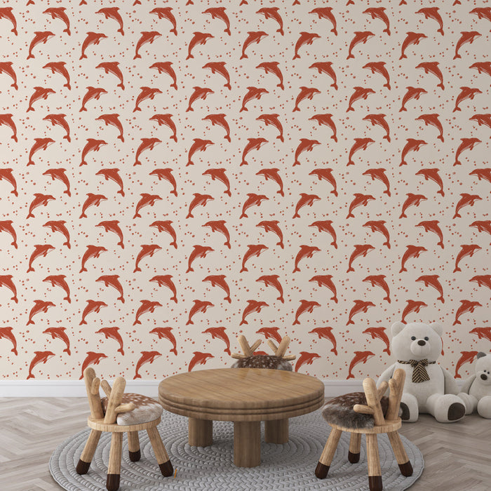 Fototapeet delfiinid | Mänguline motiiv hüppavatest delfiinidest kreemisel taustal