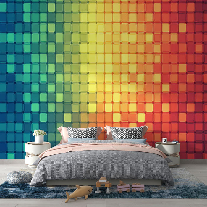 Mural Wallpaper colorful gradient | Pattern in harmonious gradient squares
