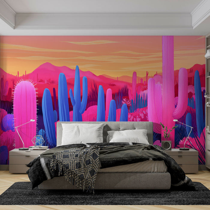 Mural Wallpaper colorful desert | A mysterious landscape filled with vibrant cacti