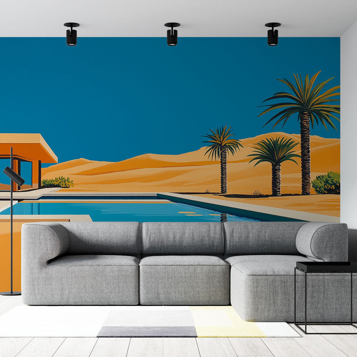 Papel pintado desierto moderno | Villa estilizada junto a la piscina en un entorno desértico