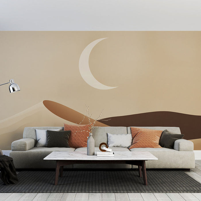 Papel pintado desert | Paisaje minimalista de dunas y elegante luna