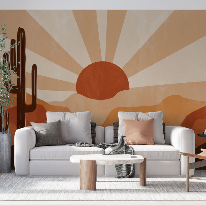 Tapet deșert | Cactuși și răsărit în tonuri calde