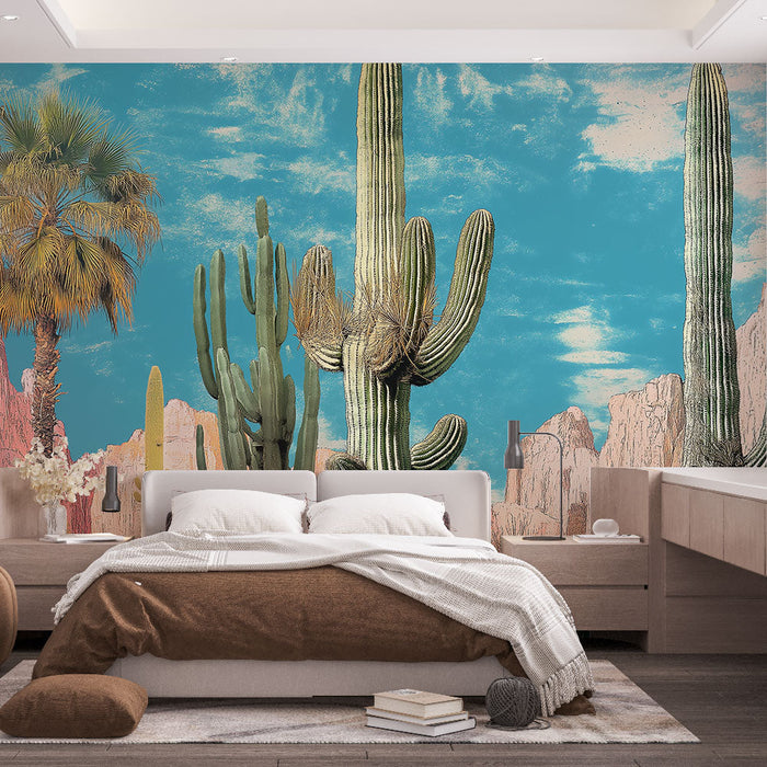 Mural Wallpaper desert | Cactus pattern and colorful arid landscapes