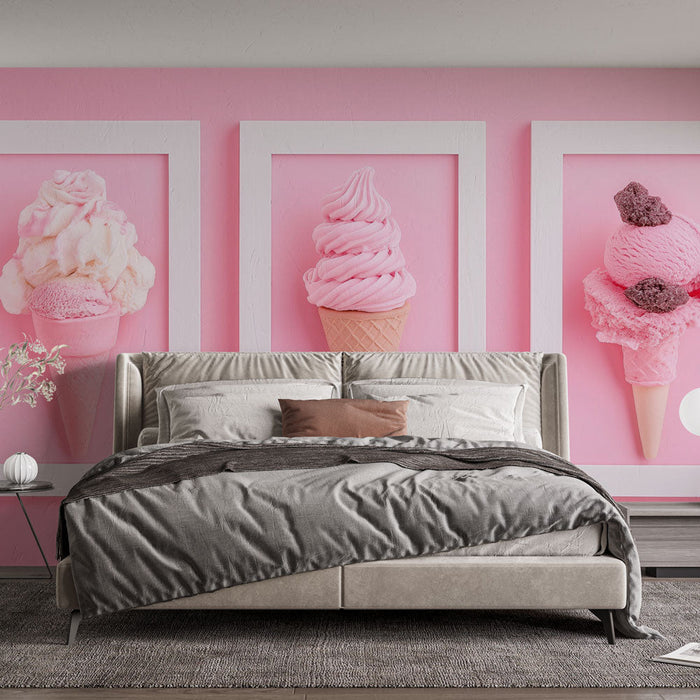 Tapetti jäätelö | Vaaleanpunaiset jäätelötötteröt pastellitaustalla