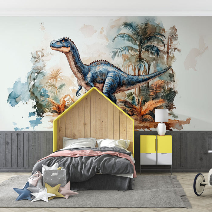 Mural Wallpaper dinosaur | Illustration of a majestic dinosaur in the middle of the jungle