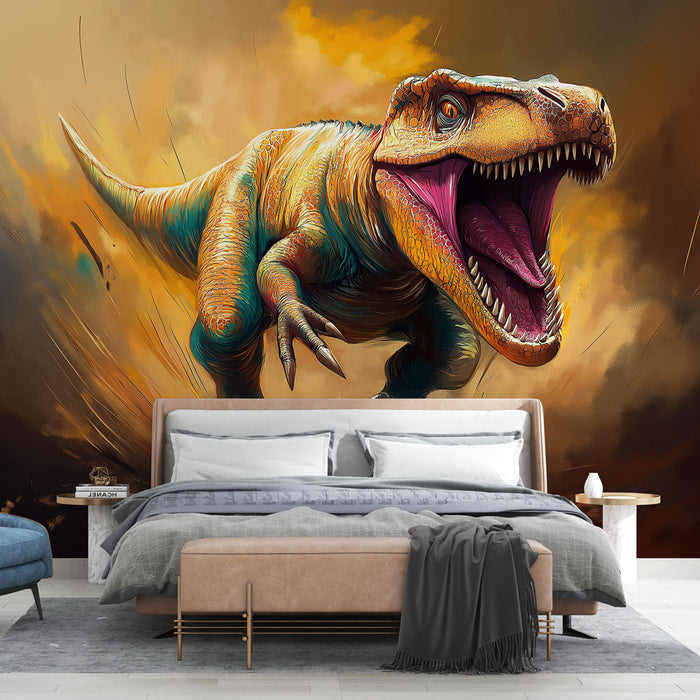 Mural Wallpaper dinosaur | Epic Illustration of the Roaring Tyrannosaurus