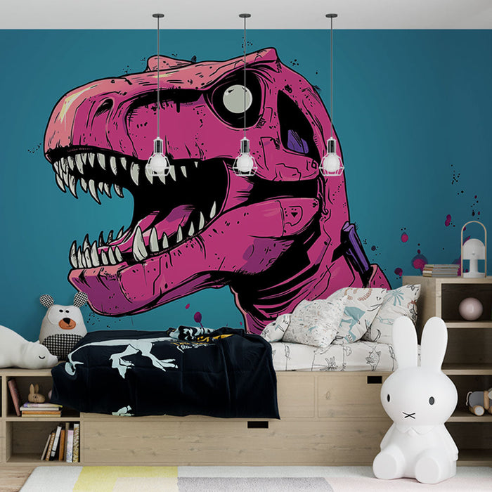Mural Wallpaper dinosaur | Colorful pink T-Rex head — WonderMural