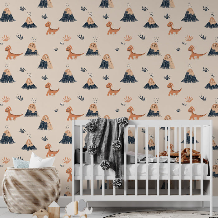 Tapeta s dinosaury | Okouzlující vzory dinosaurů a sopek na pastelovém pozadí