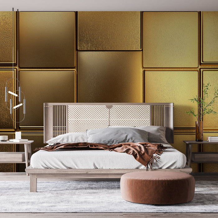 Mural Wallpaper golden | Golden block pattern with varied textures