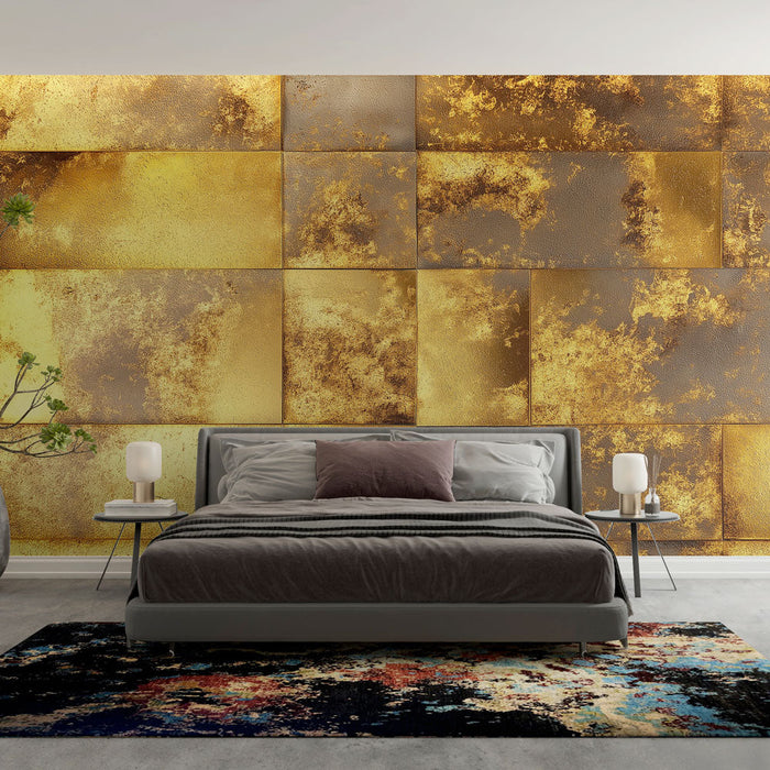 Mural Wallpaper | Pattern of golden and silver tiles with a rich texture