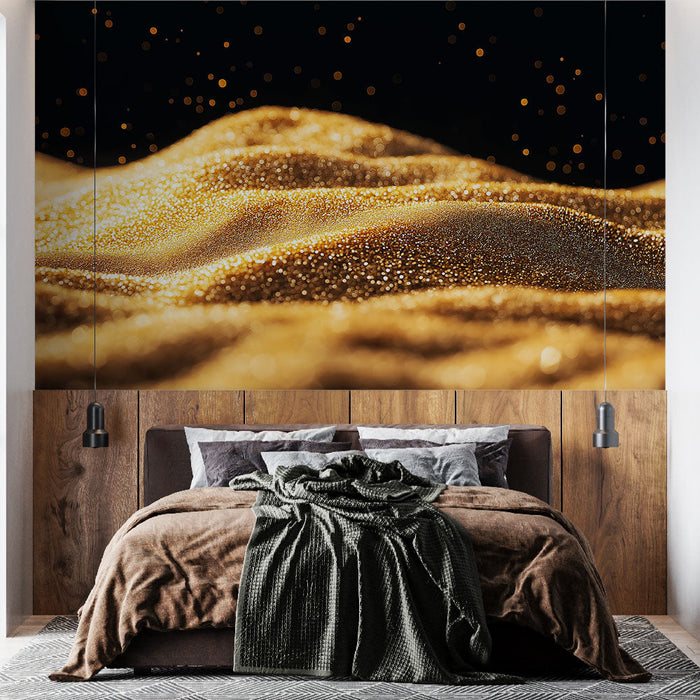 Mural Wallpaper glittering gold | Texture of bright golden glitter on a black background