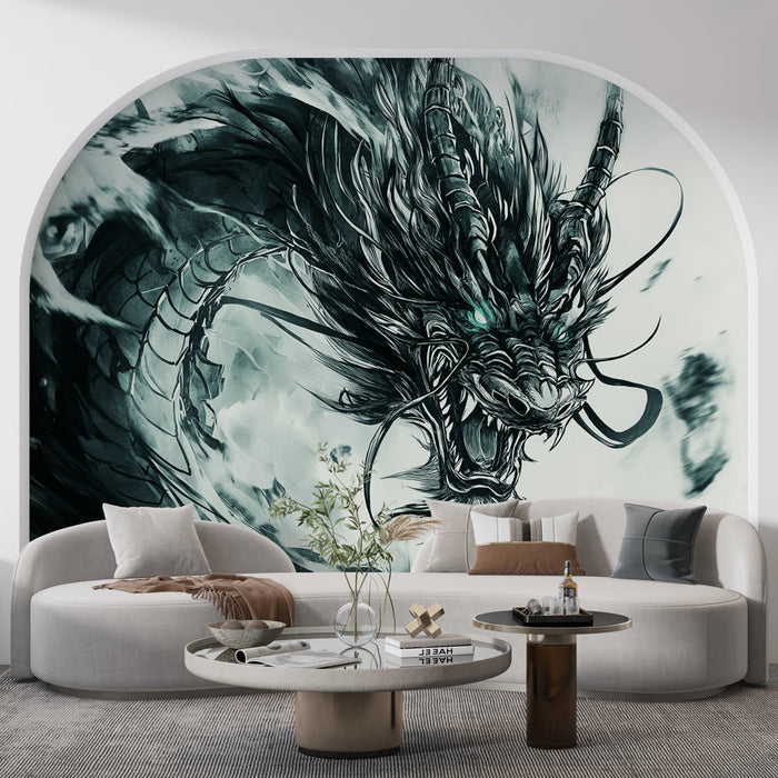 Tapeta s asijským drakem | Očarující černý a zelený drak