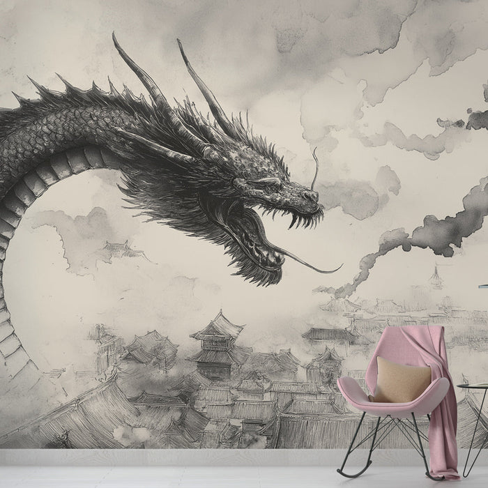 Tapeta drak | Majestátní drak v oblačné krajině