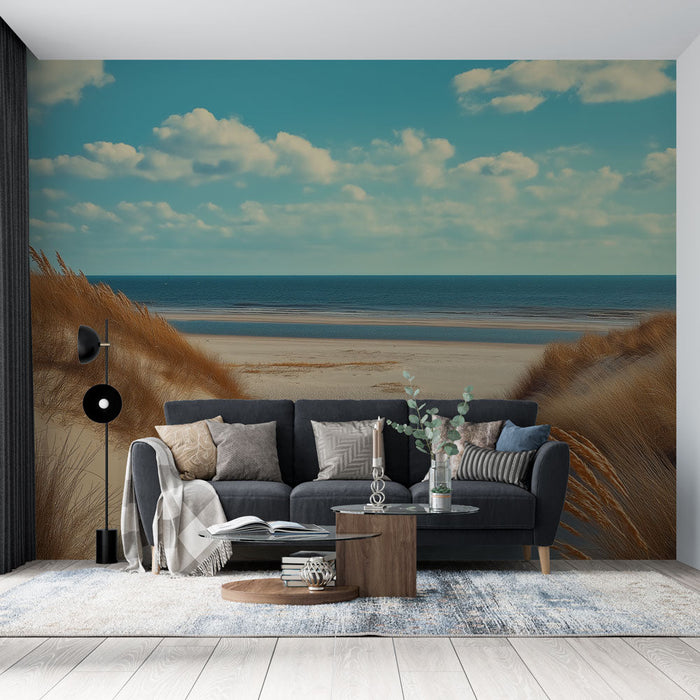 Falfestmény homokdűne | Tengerparti táj homokdűnékkel és csillogó tengerrel