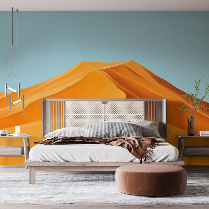 Falfestmény tapéta homokdűnék | Narancssárga homok hullámai kék ég alatt